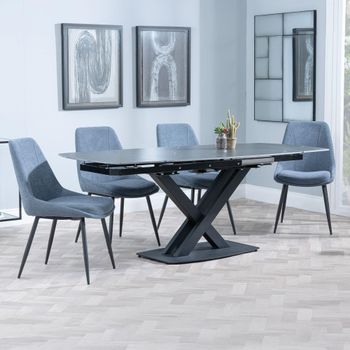 Arctic Black Ceramic Swivel Top 6-8 Seater 140-200cm Dining Set with Darwin Dark Grey Chairs