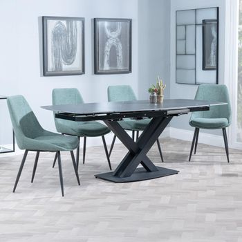 Arctic Black Ceramic Swivel Top 6-8 Seater 140-200cm Dining Set with Darwin Green Chairs