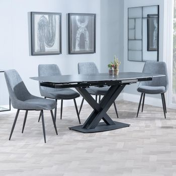 Arctic Black Ceramic Swivel Top 6-8 Seater 140-200cm Dining Set with Darwin Grey Chairs