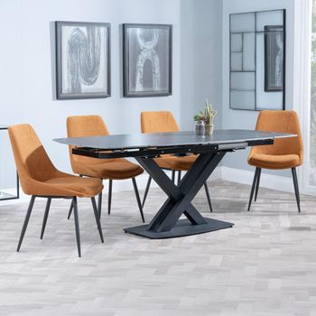 Arctic Black Ceramic Swivel Top 6-8 Seater 140-200cm Dining Set with Darwin Orange Chairs