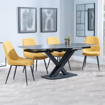 Arctic Black Ceramic Swivel Top 6-8 Seater 140-200cm Dining Set with Darwin Yellow Chairs