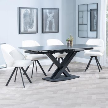 Arctic Black Ceramic Swivel Top 6-8 Seater 140-200cm Dining Set with Ion Swivel Cream Chairs