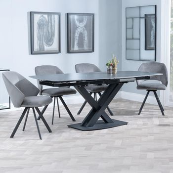 Arctic Black Ceramic Swivel Top 6-8 Seater 140-200cm Dining Set with Ion Swivel Dark Grey Chairs