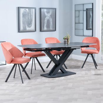 Arctic Black Ceramic Swivel Top 6-8 Seater 140-200cm Dining Set with Ion Swivel Orange Chairs