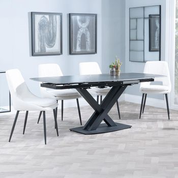Arctic Black Ceramic Swivel Top 6-8 Seater 140cm-200cm Extending Dining Set with Peyton Cream Chairs