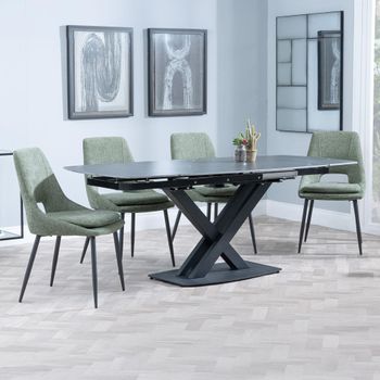Arctic Black Ceramic Swivel Top 6-8 Seater 140cm-200cm Extending Dining Set with Peyton Green Chairs