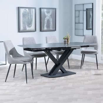 Arctic Black Ceramic Swivel Top 6-8 Seater 140cm-200cm Extending Dining Set with Peyton Grey Chairs