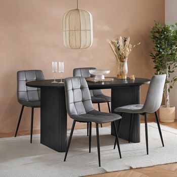 Axel 6 Seater 160cm Oval Dining Set with 4 Black Fluted Chairs