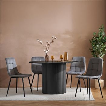 Axel 4 Seater 120cm Round Dining Set with 4 Black Fluted Chairs