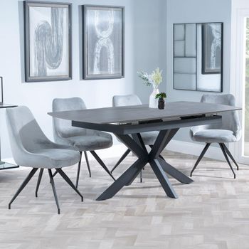 Bari Grey Ceramic 6-8 Seater 140cm-180cm Extending Dining Set with Arctic Swivel Grey Velvet Chairs