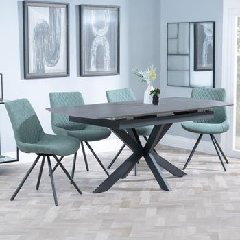 Bari Grey Ceramic 6-8 Seater 140cm-180cm Extending Dining Set with Boden Swivel Green Chairs