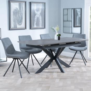 Bari Grey Ceramic 6-8 Seater 140cm-180cm Extending Dining Set with Boden Swivel Grey Chairs