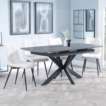 Bari Grey Ceramic 6-8 Seater 140cm-180cm Extending Dining Set with Corona Beige Fabric Dining Chair