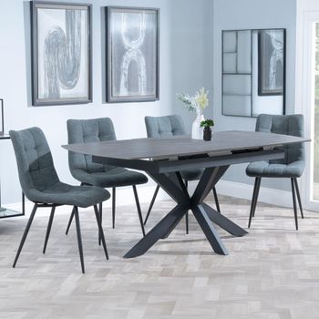 Bari Grey Ceramic 6-8 Seater 140cm-180cm Extending Dining Set with Corona Light Grey Fabric Chairs