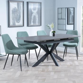 Bari Grey Ceramic 6-8 Seater 140cm-180cm Extending Dining Set with Darwin Green Fabric Dining Chair