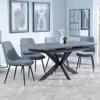 Bari Grey Ceramic 6-8 Seater 140cm-180cm Extending Dining Set with Darwin Grey Fabric Dining Chair