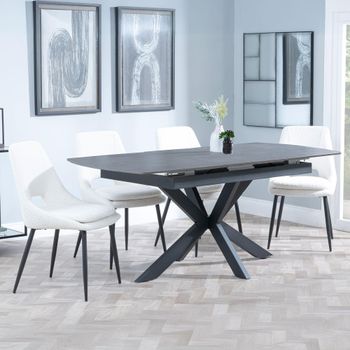Bari Grey Ceramic 6-8 Seater 140cm-180cm Extending Dining Set with Peyton Cream Fabric Dining Chair