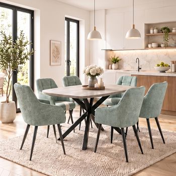 Bedford Oak 6 Seater 180cm Dining Set with 6 Hugo Chair