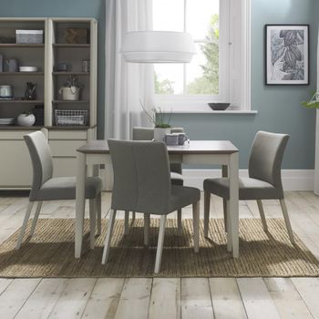 Bergen Grey Washed Oak 2-4 Seater 80cm-115cm Extending Dining Set with 4 Titanium Fabric Chairs