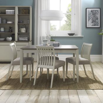 Bergen Grey Washed Oak 4-6 Seater 80-115cm Extending Dining Set with 4 Slatted Back Grey Chairs