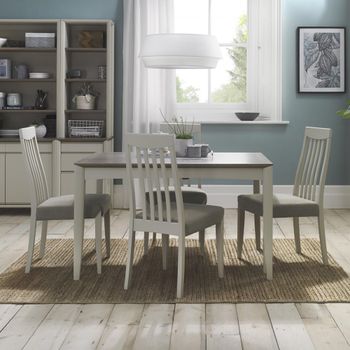 Bergen Grey Washed Oak 4-6 Seater 80-115cm Extending Dining Set with 4 Slatted Back Titanium Chairs