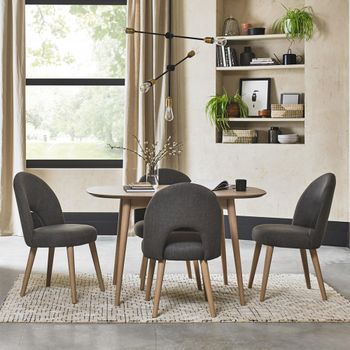 Dansk Scandi Oak 4 Seater Dining Set with 4 Cold Steel Fabric Upholstered Chairs