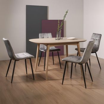 Dansk Scandi Oak Dining Set with Mondrian Dark Grey Velvet Fabric Chairs