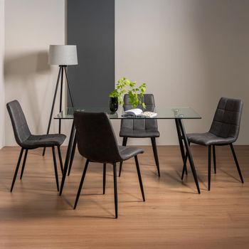 Martini Glass 6 Seater 140cm Dining Set with 4 Mondrian Dark Grey Faux Leather Chairs