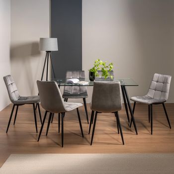 Martini Glass 6 Seater 140cm Dining Set with 6 Mondrian Grey Velvet Chairs
