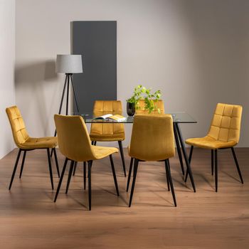 Martini Glass 6 Seater 140cm Dining Set with 6 Mondrian Mustard Velvet Chairs