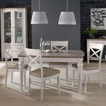Montreux Grey Washed Oak 4-6 Seater 140-180cm Dining Set with 4 X Back Grey Leather Chairs