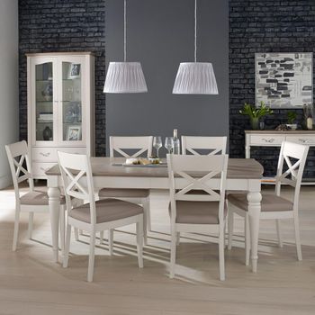 Montreux Grey Washed Oak 6-8 Seater 180-225cm Dining Set with 6 X Back Grey Leather Chairs