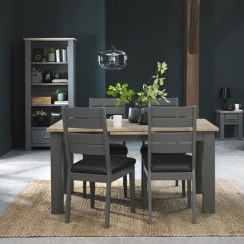 Oakham Dark Grey and Scandi Oak 4-6 Seater 152-192cm Extending Dining Set with 4 Dark Grey Chairs