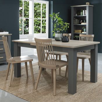 Oakham Dark Grey and Scandi Oak 4-6 Seater 152-192cm Extending Dining Set with 4 Ilva Spindle Chairs