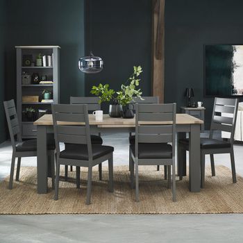 Oakham Dark Grey and Scandi Oak 6-8 Seater 180-225cm Extending Dining Set with 6 Dark Grey Chairs
