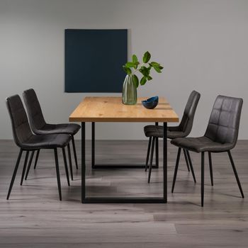 Ramsay Oak 6 Seater 160cm Dining Set with U Leg and 4 Mondrian Dark Grey Faux Leather Chairs