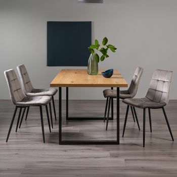 Ramsay Oak 6 Seater 160cm Dining Set with U Leg and 4 Mondrian Grey Velvet Chairs