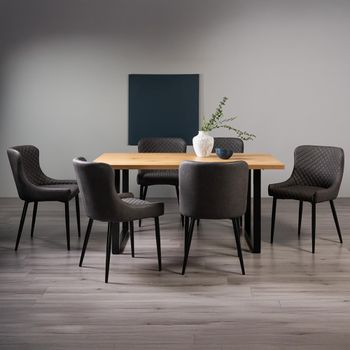 Ramsay Oak 6 Seater 160cm Dining Set with U Leg and 6 Cezanne Dark Grey Chairs & Black Legs