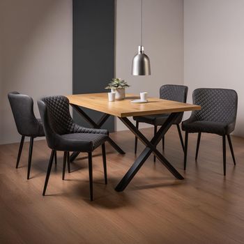 Ramsay Oak 6 Seater 160cm Dining Set with X Leg and 4 Cezanne Dark Grey Chairs & Black Legs