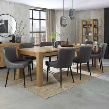 Turin Light Oak 6-10 Seater 165-225cm Dining Set with 8 Cezanne Dark Grey Chairs & Black Legs