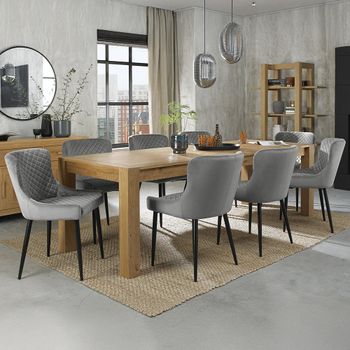 Turin Light Oak 6-10 Seater 165-225cm Dining Set with 8 Cezanne Grey Chairs & Black Legs