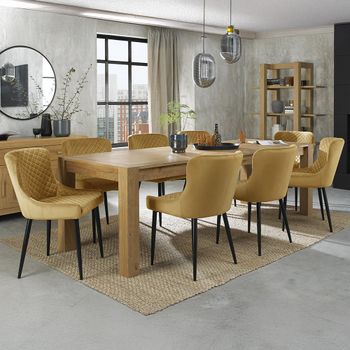 Turin Light Oak 6-10 Seater 165-225cm Dining Set with 8 Cezanne Mustard Chairs & Black Legs