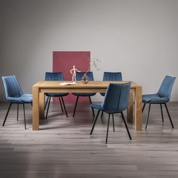 Turin Light Oak 6-10 Seater 185cm-245cm Extending Dining Set with 8 Fontana Blue Velvet Chairs