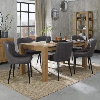 Turin Light Oak 6-8 Seater 165-225cm Dining Set with 6 Cezanne Dark Grey Chairs & Black Legs