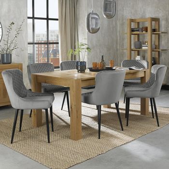 Turin Light Oak 6-8 Seater 165-225cm Dining Set with 6 Cezanne Grey Chairs & Black Legs