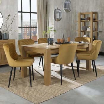 Turin Light Oak 6-8 Seater 165-225cm Dining Set with 6 Cezanne Mustard Chairs & Black Legs