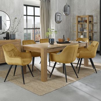 Turin Light Oak 6-8 Seater 165-225cm Large Extending Dining Table Set with 6 Dali Mustard Chairs