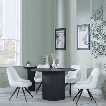 Bern Fluted Black 4 Seater 120cm Round Dining Set with 4 Arctic Swivel Cream Velvet Chairs