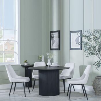 Bern Fluted Black 4 Seater 120cm Round Dining Set with 4x Darwin Cream Fabric Dining Chairs