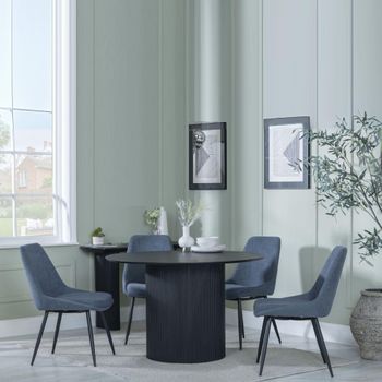 Bern Fluted Black 4 Seater 120cm Round Dining Set with 4x Darwin Dark Grey Fabric Dining Chairs